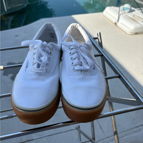 Vans Shoes - Vans White and Brown Athletic Shoes with Canvas Upper